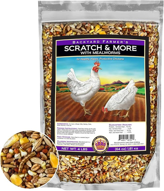 Scratch & More Chicken Feed - Enriched 5-Grain Mix with Mealworms & Fish Oil