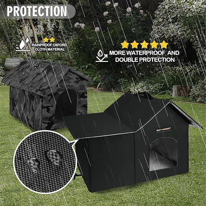 Rest-Eazzzy Outdoor Cat House, Feral Cat House Insulated with Mat and Clip, Weatherproof and Insulated, Cat Beds for Cats Kittens Puppies, Never Blow Away (Black, M 13" X 17" X 20")