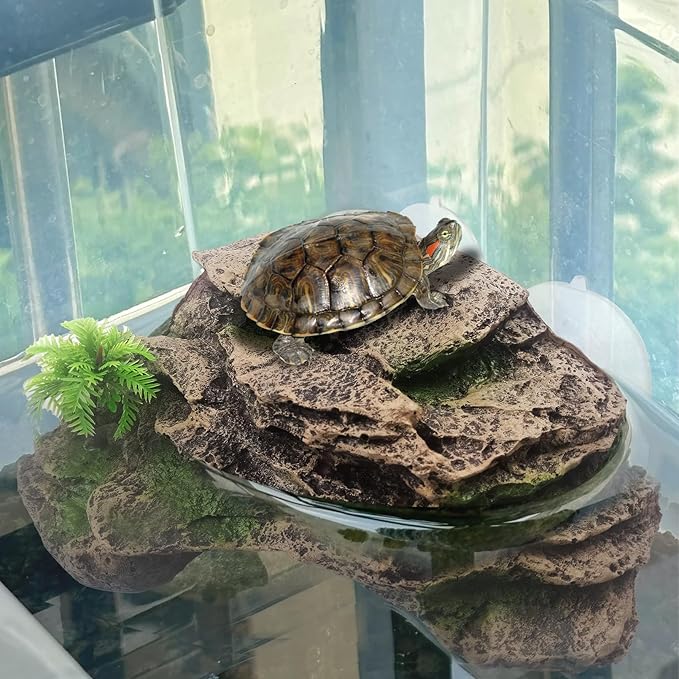 kathson Turtle Basking Platform with Suction Cup,Turtle Ramp Climbing Basking Platform Artificial Plants Decor Resting Basking Terrace Aquarium Ornament Rock for Turtle Frogs Lizards Bearded Dragon