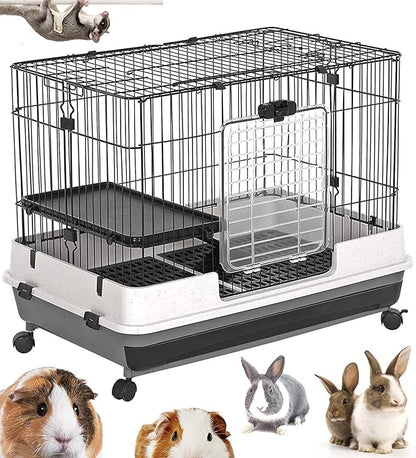X-Large Deluxe in/Outdoor Guinea Pig Chinchilla Ferret Squirrel Hedgehog Kitten Rabbit Bunny Hutch House Critters Home Habitat Paw Safe Bottom Mesh Floor Pull Out Easy Clean Tray Lockable Casters