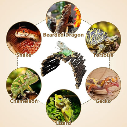 Hamiledyi 3pcs Large Reptile Hides Bearded Dragon Hide Bendable Climbing Bridge Wood Tunnel Tortoise Hut Lizard Hiding Cave for Snake Turtle Gecko Chameleon (15.8" x 7.9")