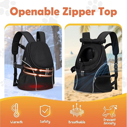 WOYYHO Pet Dog Carrier Backpack with Top and Side Windows, Small Dog Front Backpack Ventilated Mesh Dog Back Pack with Safety Belt for Travel Hiking Outdoor Adventures (Size S: 2-4.5 lbs, Black 2.0)