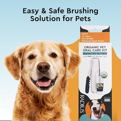RADIUS Canine Oral Care Kit, Includes 1 Pet Toothbrush, 1 Critter Case, and 0.8 oz Canine Pet Toothpaste, Firm Bristle & Non Toxic Toothpaste for Dogs