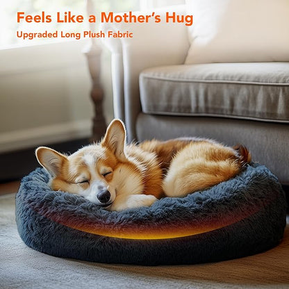 Deconovo Calming Donut Dog Bed, Washable Plush Round Pet Bed for Small Dogs & Cats with Raised Rim, Non-Slip Base and Soft Faux Fur—Lightweight, Easy-Care Design Dark Grey 37" L x 37" W x 8" Th