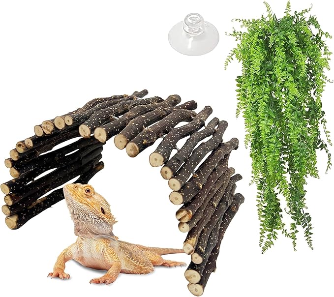 Hamiledyi 2pcs Large Reptile Hides Bearded Dragon Hide Bendable Climbing Bridge Wood Tunnel Tortoise Hut Lizard Hiding Cave for Snake Turtle Gecko Chameleon (15.8" x 7.9")