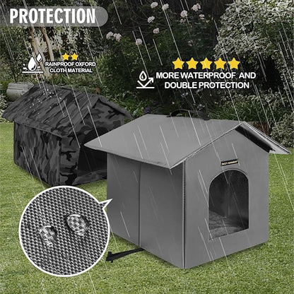 Rest-Eazzzy Outdoor Cat House, Feral Cat House Insulated with Mat and Clip, Weatherproof and Insulated, Cat Beds for Cats Kittens Puppies, Never Blow Away (Grey, S 13" X 13" X 14")