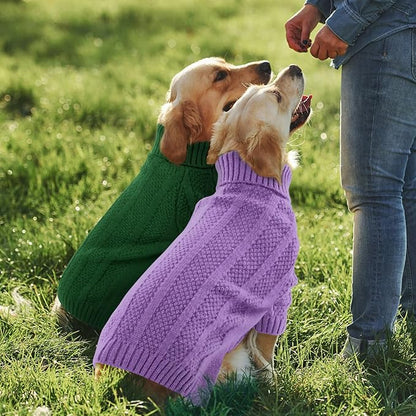 Queenmore Small Dog Sweaters for Small Dogs Girls Boys,Xmas Sweater Puppy,Turtleneck Knitted Sweater for Dog Cat,Cold Weather Pullover for Doggie Male Female,Soft Pet Sweater Pet Apparel(Purple,S)
