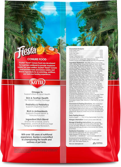 Kaytee Fiesta Conure Food, Nutritious and Fun Blend, Supports Skin, Feather, Digestion, Brain and Heart Health, 4.5 pounds