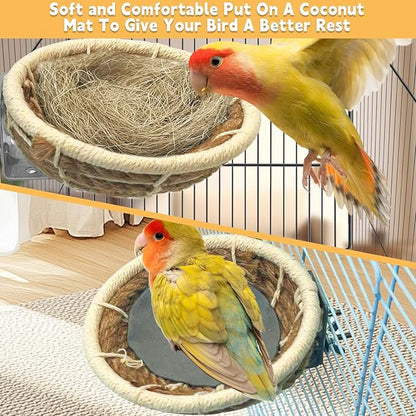 kathson Hemp Rope Weave Bird Breeding Nest Bed for Parakeet Cockatiel Canary Lovebird and Small Parrot Cage Hatching Nesting Box（Beige）