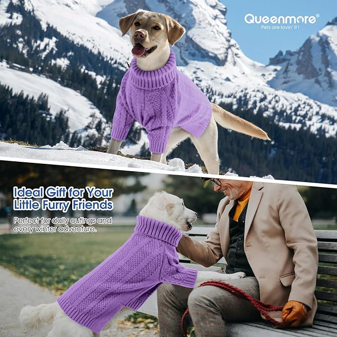 Queenmore Small Dog Sweaters for Small Dogs Girls Boys,Xmas Sweater Puppy,Turtleneck Knitted Sweater for Dog Cat,Cold Weather Pullover for Doggie Male Female,Soft Pet Sweater Pet Apparel(Purple,S)