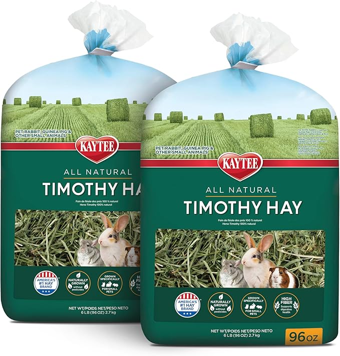 Kaytee Timothy Hay, High Fiber, Grown Specifically for Small Animals, Rabbits, Guinea Pigs, Chinchillas, Ideal Bulk Order for Small Pets, 12 pounds