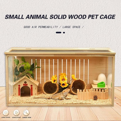 Hamster Cage and Habitats Chewproof Wooden Small Animal Cage for Rutin Chicken Guinea Pig Chinchilla Gerbil Reptile Solid Built L