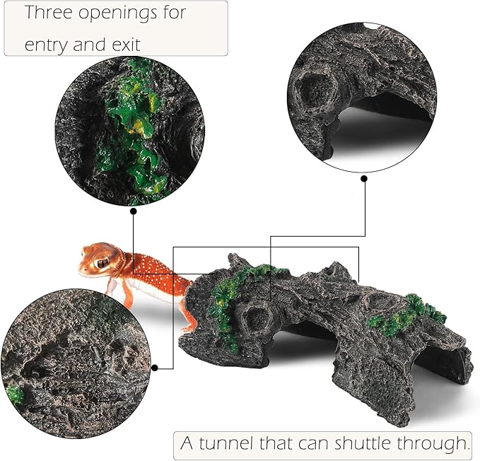 IBWell Aquarium Wood Fish Tank Decorations，Resin Fake Logs Terrarium DÉCor, Reptile Hide Aquarium Hideout for Fish Cave, Small Turtles, to 20 Gallon Tank