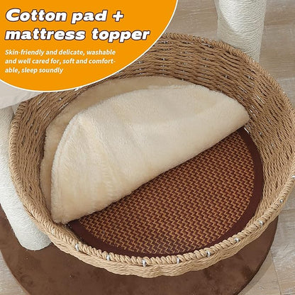 Modern Cat Tree Tower for Large Cats, Real Natural Sisal Luxury Cat Condo, Manual Hand Woven Wood Cat Tower, Indoor Cat Scratching Tree, New Cat Condo Lover Gift