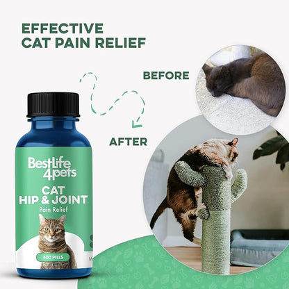 Cat Hip and Joint Support Supplement, Natural Mobility Aid with Plant-Based Ingredients, Comfort for Stiffness & Flexibility, Tiny Neutral-Taste Pills Mix or Dissolve, Cat Joint Supplement (400 Pills)