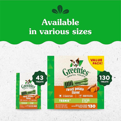 Greenies Teenie Dental Dog Treats, Sweet Potato Flavor, 36 oz. Pack (130 Treats)