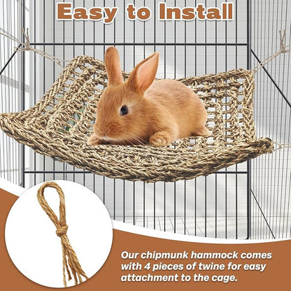 kathson Rabbit Hammock Swing 15.7 x 15.7 inch Rabbit Natural Seagrass Activity Zone Mat Guinea Pig Hammock Bunny Chew Toys for Small Animal Ferret Parakeet Bearded Dragon Chinchilla