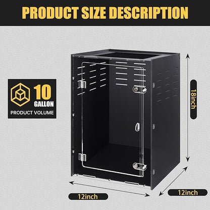 10 Gallon Reptile Tank - 12x12x18 Crested Gecko Tank Enclosure - Acrylic Habitat with Ventilation for Lizard, Spiders & Snakes