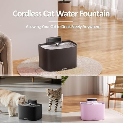 PET LAYSON Pumpless Cat Water Fountain, Smart Cordless Fountains Battery Operated, 3.6L/122oz with Maglev Valve Technology Rechargeable Water Dispenser for Cat &Dog, 2 Filters,2 Nozzles(Black, M1)