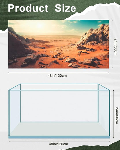 Breling 4 Pcs 48 x 24 Inch Reptile Habitat Background with Nano Glue Gobi Sun Cactus Stone and Green Tree Fern Stream Terrarium Background Polyester Durable Aquarium Accessories