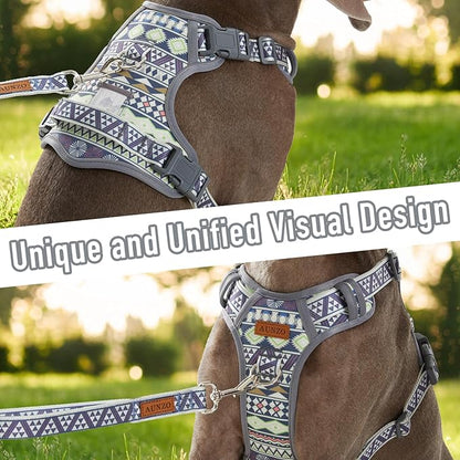 Dog Vest Harness No Pull Easy Walker Pet Harness for Walking Training Hiking for M Sized Dogs with 2 Leash Clips 3 Buckles ID Card Reflective Strip Soft Padded Handle, Tribal, French Bulldog