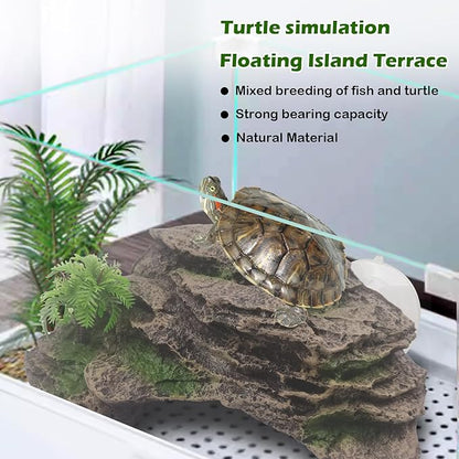 kathson Turtle Basking Platform with Suction Cup,Turtle Ramp Climbing Basking Platform Artificial Plants Decor Resting Basking Terrace Aquarium Ornament Rock for Turtle Frogs Lizards Bearded Dragon