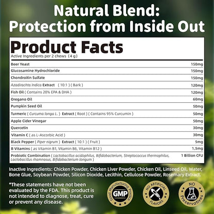Dog Flea and Tick Support Chewable, Natural Dog Flea Comfort Supplement, Oral Chews with Neem, Oregano Oil, Pumpkin Seed Oil & Brewer's Yeast – 135 Soft Chews, Chicken Flavor – for All Breeds & Sizes