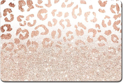 Rnivvi Dog Food Mat, 16" x 24" Leopard Absorbent Dog Cat Bowl Mat for Food and Water, Cute Anti-Slip Rubber Pet Feeding Rug Protect Floors, Puppy Placemat for Feeding & Watering Supplies, Rose