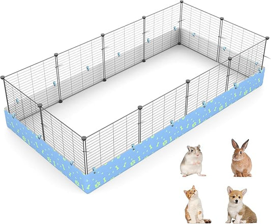 Guinea Pig Cages with Liner, 8-Sqft Small Animal Pet Playpen Indoor C&C Habitat Cage for Rabbit Puppy Hedgehog Outdoor Metal Yard Fence, 12 Panels (B011-07 cage&Liner)