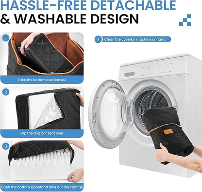 Dog Car Seat for Small Dogs - Puppy Car Seat with Safety Strap & Waterproof Padding, Portable Pet Carrier for Cars, Trucks & SUVs, Comfortable Elevated Bed for Pets Up to 35lbs (Black/Coffee)