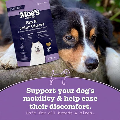 Moe’s Dog Joint Supplement 90 Soft Chews – Glucosamine, Chondroitin & Hyaluronic Acid with Vitamins C & E – Advanced Hip and Joint Support for Dogs – Ideal for Bone Health & Joint Pain Relief