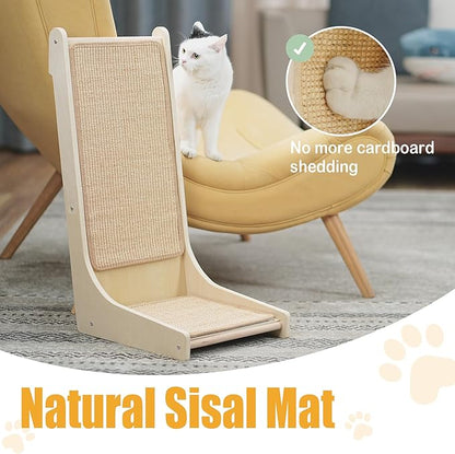 105° Cat Scratcher, L-Shaped Sisal Cat Scratching Pad for Indoor Cats, Floor-Mounted Scratch Board with Catnip & Interactive Mouse Toy