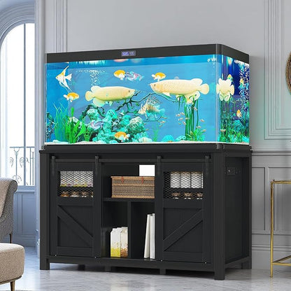 DWVO 120 Gallon Aquarium Stand with Power Outlets, Heavy Duty Metal Fish Tank Stand & Cabinet, Reptile Terrarium Table with 1100LBS Capacity for Aquarium Accessories Storage, Black
