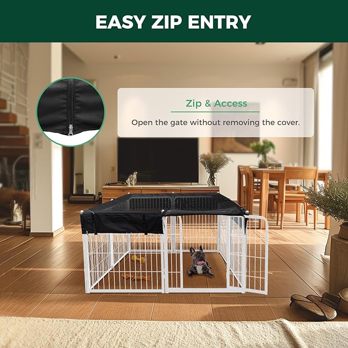 FXW Homeplus Unleashed Indoor Dog Playpen - Stress-Free and Safe Play, Heavy Duty 24 Inch 8 Panels with Playpen Cover for Puppy and Small Dogs, White│Patented