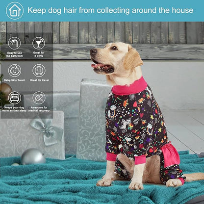 LovinPet Large Breed Dog Pajamas, Wound Care/Post Surgery Recovery Shirt for Large Dogs, Unicorn and Rainbow Black Print, Stop Shedding for Dogs, Pitbull Clothes, Bodysuit Dog Jammies, XL