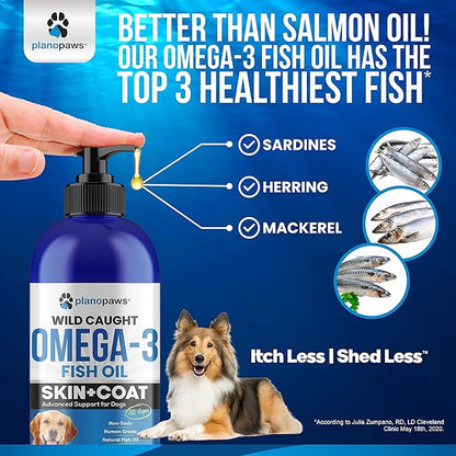 Omega 3 Fish Oil for Dogs - Better Than Salmon Oil for Dogs - Dog Fish Oil Supplement - Reduce Shedding & Itching - Supports Joints, Brain, Heart Health- Dog Skin and Coat Supplement - Fish Oil Liquid