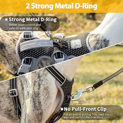 Escape Proof Dog Harness, No Pull Reflective Harness with Lift Handle, Adjustable Pet Vest with Front and Back Leash Clips for Small Medium Large Dogs Walking Hiking Training (Black,L)