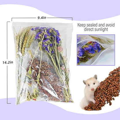 Natural Hamster Flower & Herb Habitat Deocr, Hamster Sprays Flowers Bedding Mate, Hamsters Cage Enrichment Decoration Accessories for Gerbil Dwarf Syrian Hamsters Guinea Pig Mice or Small Animals