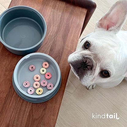 KindTail Portable Pet Feeder, Travel Dog Bowls with Lid and Handle, Microwave and Dishwasher-Safe, 10oz Inner Bowl & 20oz Outer Bowl, Grey