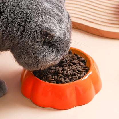LOLYKITCH Ceramic Cat Food Bowl Set - 6 Inch Wide Shallow Bowls for Whisker Relief, Colorful & Cute - Microwave & Dishwasher Safe