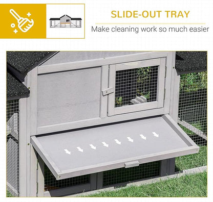PawHut 83" L Outdoor Rabbit Hutch with Double Runs, Large Guinea Pig Cage Indoor, Wooden Bunny Hutch with Weatherproof Roof, Removable Tray, Ramps, Gray
