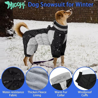 MIGOHI Full Body Dog Coat - Warm Reflective Winter Coat with Harness, Turtleneck Fleece Jacket for Small to Large Dogs - Four-Legged Snowsuit with Zipper