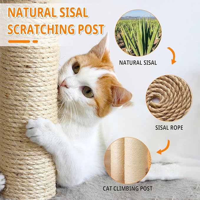 Large Cat Tree for Multiple Cats - Natural Wood Cat Tower with Extra Thick Scratching Posts, Modern Cat House & Condo | Unique Flower Perch Design, Sturdy Cat Furniture Supplies (61+in)