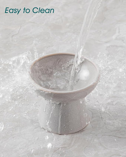 vancasso Ceramic Elevated Cat Bowls 2-Pack - 6.2" Extra Wide Raised Cat Food & Water Dishes, 5.1" Optimal Height Anti-Whisker Fatigue Shallow Bowls for Cats/Kittens/Dogs, Lead & Cadmium Free (Grey)