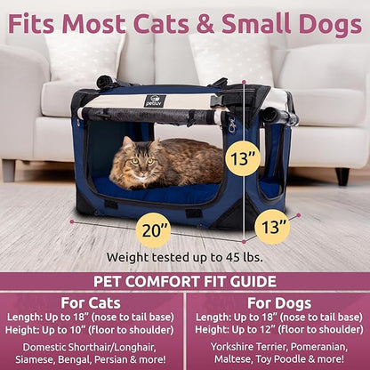 Medium Cat & Dog Carrier for Most Cats or Small Dogs, Soft-Sided, Collapsible with Locking Zippers, Portable Travel Bag with Soft Bed, Navy