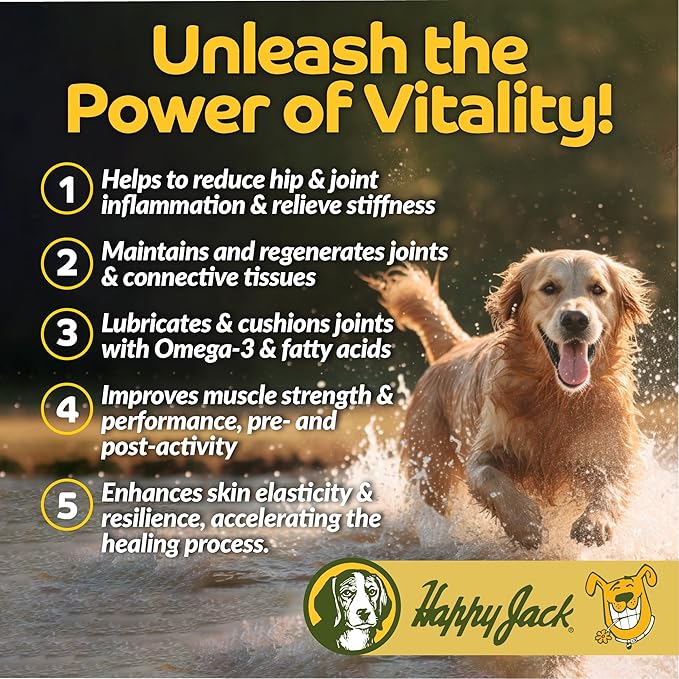 HAPPY JACK Flexenhance Dog Hip and Joint Supplement with Skin & Coat Support Plus (80 Chewable Tabs), Improve Flexibility & Mobility, Glucosamine, Green Lipped Mussel, Fish Oil
