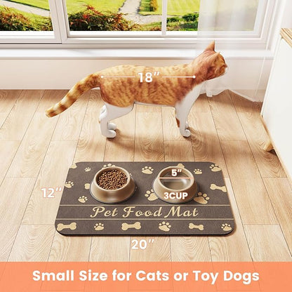 Pet Feeding Mat-Absorbent Pet Placemat for Food and Water Bowl, with Waterproof Rubber Backing, Quick Dry Water Dispenser Mat for Dog and Cat (17"x27", Brown)