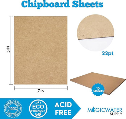 10 Chipboard Sheets 5 x 7 inch - 22pt (Point) Light Weight Brown Kraft Cardboard for Scrapbooking & Picture Frame Backing (.022 Caliper Thick) Paper Board | MagicWater Supply