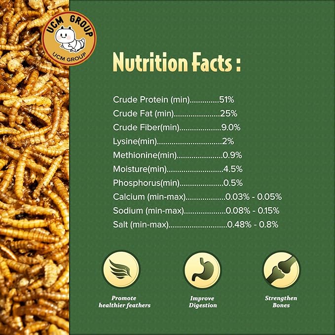 UCM Group 5LB Dried mealworms for Wild Birds, Chickens, High Protein Organic Chicken Feed, 100% Non-GMO for Chickens, Ducks, Turtles and Reptiles