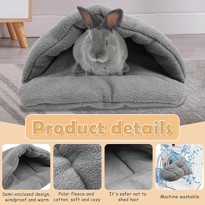 kathson Rabbit Cave Sleeping Bed Guinea Pig Hideout Cozy House Pet Soft Warm Fleece Winter Slipper Cushion Small Animal Nest Cage for Ferrets Squirrel Hamster Chinchilla Rat Hedgehog Bunny